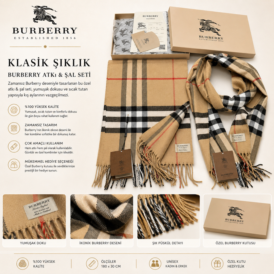 Burberry Klasik Ekose Premium Atkı & Şal – Bej