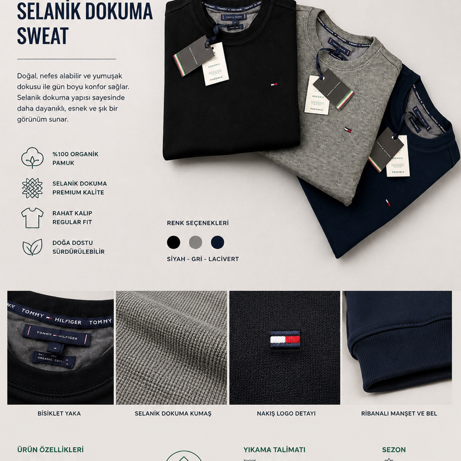 Yeni Sezon TOMMY Premium Selanik Dokuma Sweatshirt 