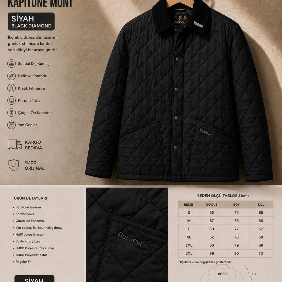 BARBOUR Heritage Kapitone Mont Yurtdışı Özel Ürün