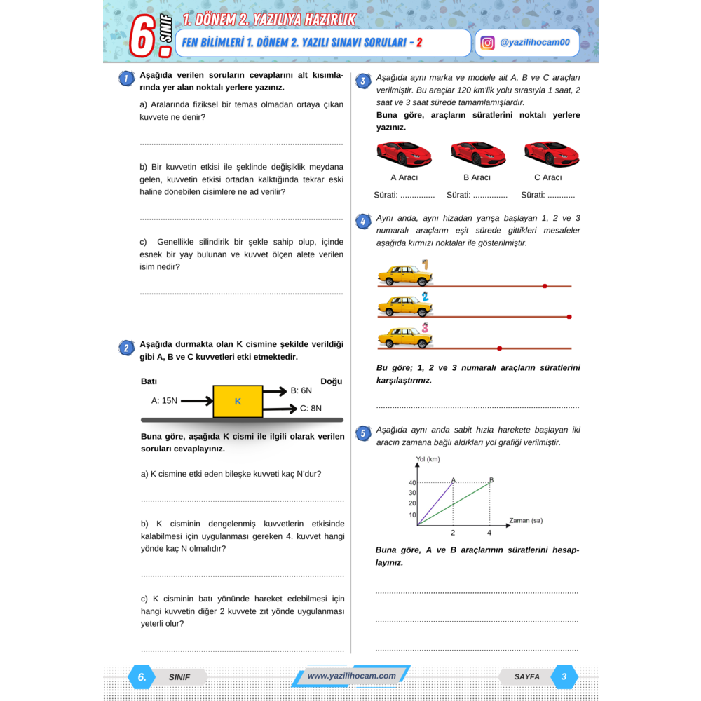 6.Sınıf Yazılıya Hazırlık (Açık Uçlu + Test + Etkinlikli)