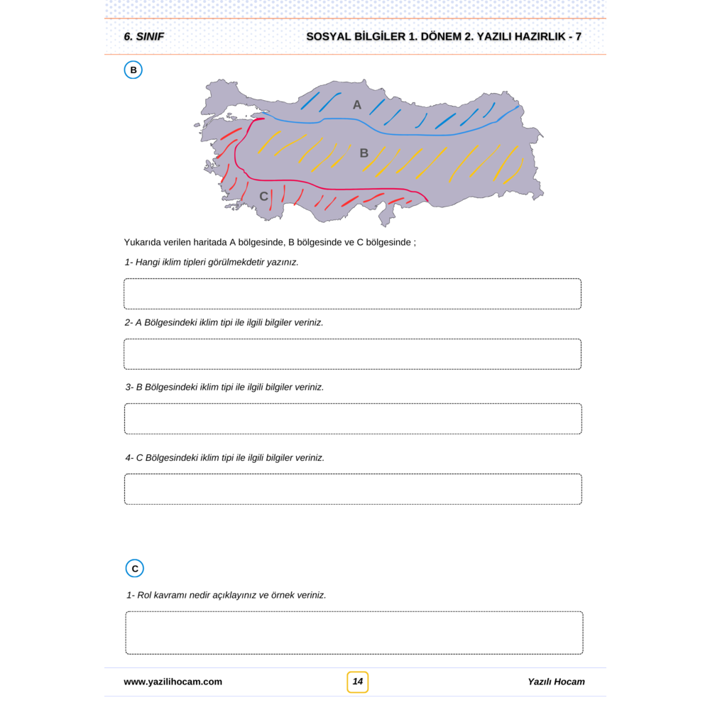 6.Sınıf Yazılıya Hazırlık (Açık Uçlu + Test + Etkinlikli)
