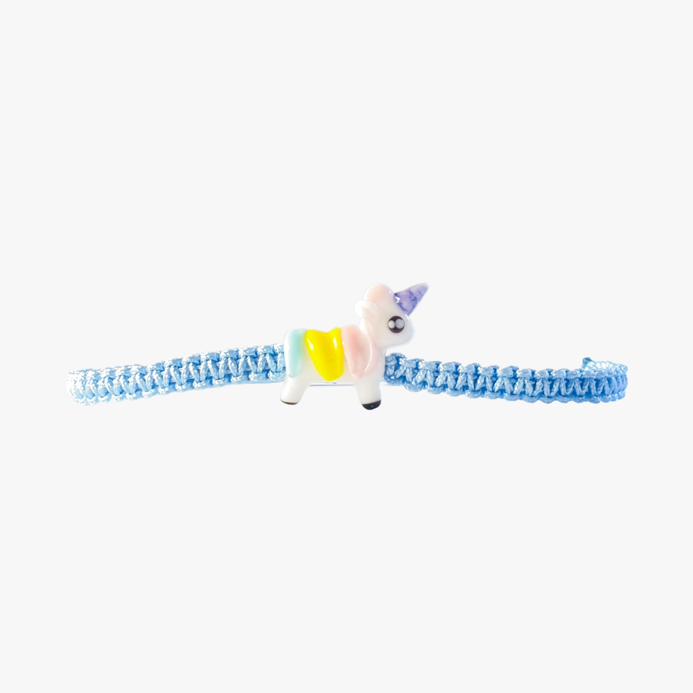 Cam Unicorn Boncuklu Açık Mavi Makrome Örgü Bileklik