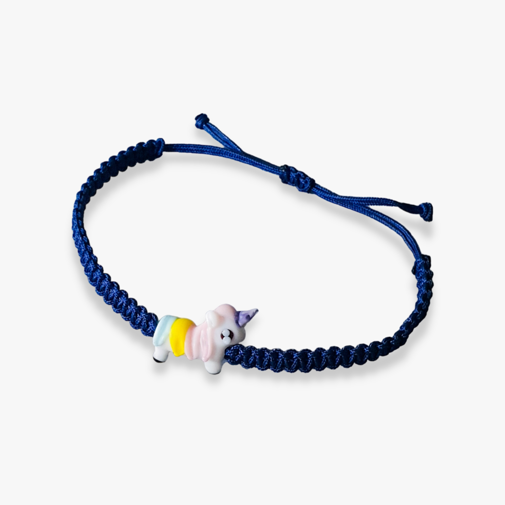 Cam Unicorn Boncuklu Lacivert Makrome Örgü Bileklik