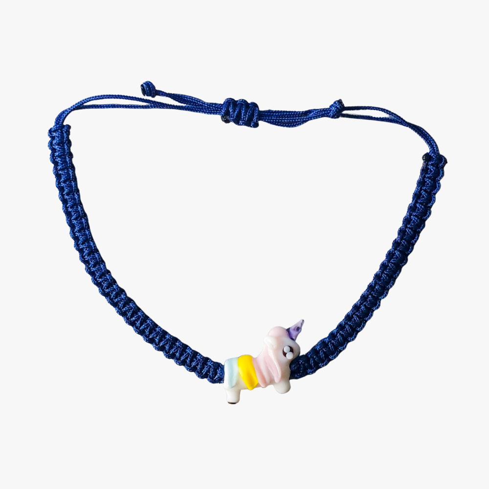 Cam Unicorn Boncuklu Lacivert Makrome Örgü Bileklik