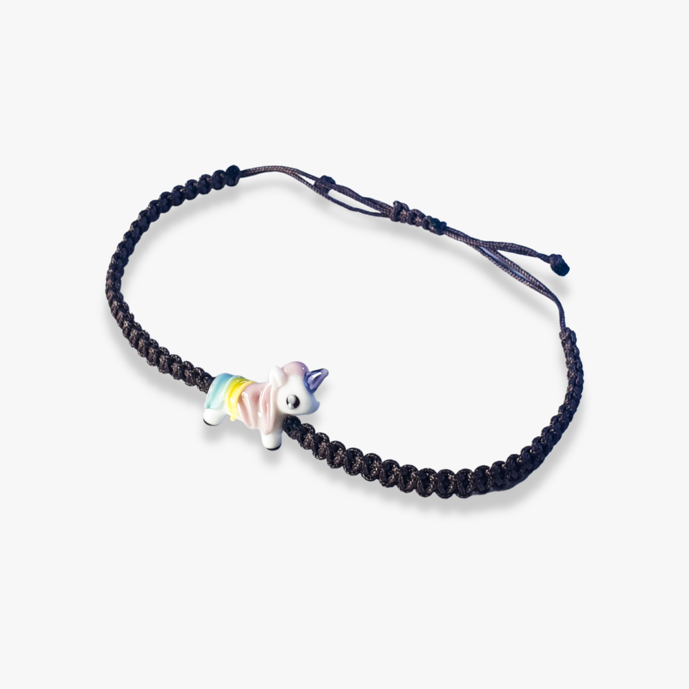 Cam Unicorn Boncuklu Kahverengi Makrome Örgü Bileklik