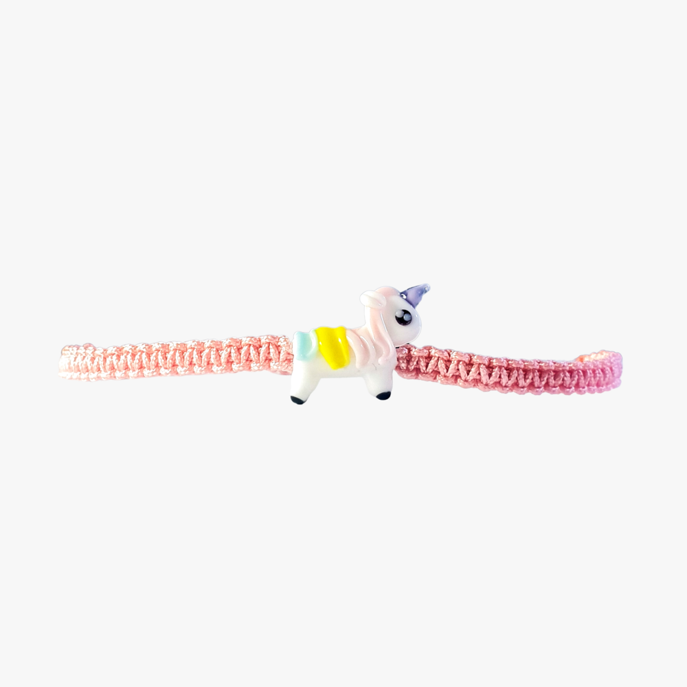 Cam Unicorn Boncuklu Açık Pembe Makrome Örgü Bileklik