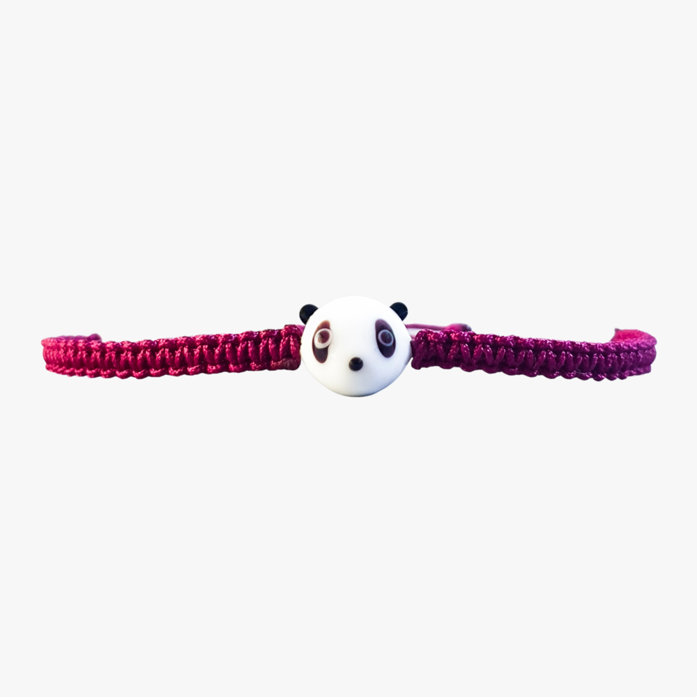 Cam Panda Boncuklu Fuşya Makrome Örgü Bileklik 