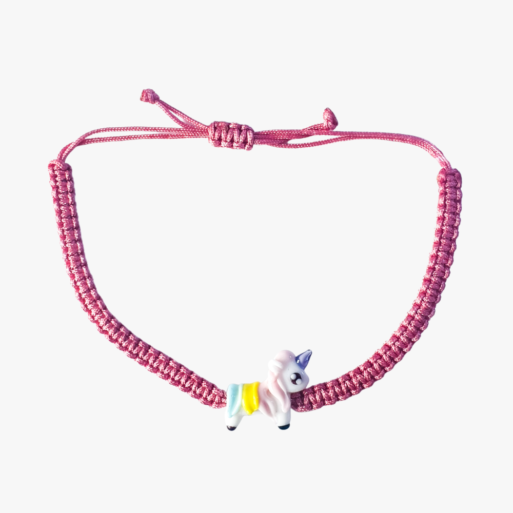 Cam Unicorn Boncuklu Pembe Makrome Örgü Bileklik