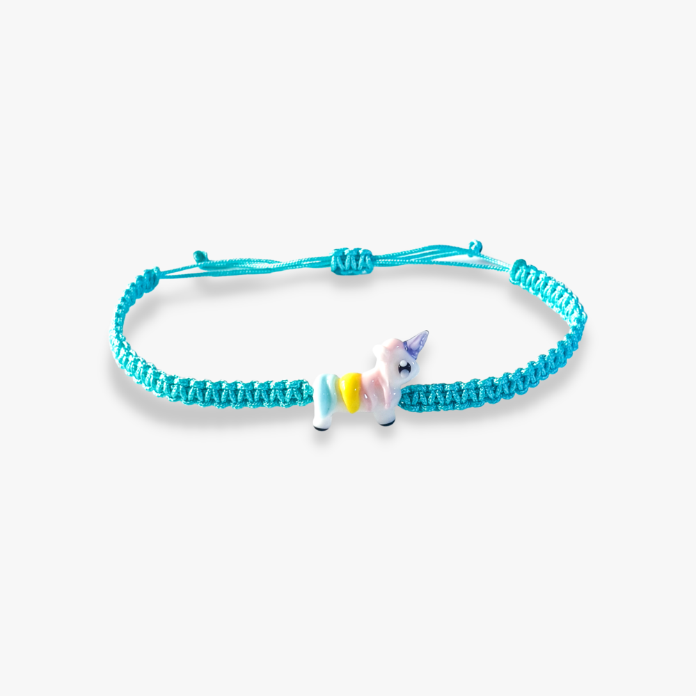Cam Unicorn Boncuklu Parlak Mavi Makrome Örgü Bileklik