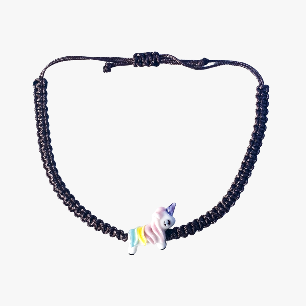 Cam Unicorn Boncuklu Kahverengi Makrome Örgü Bileklik