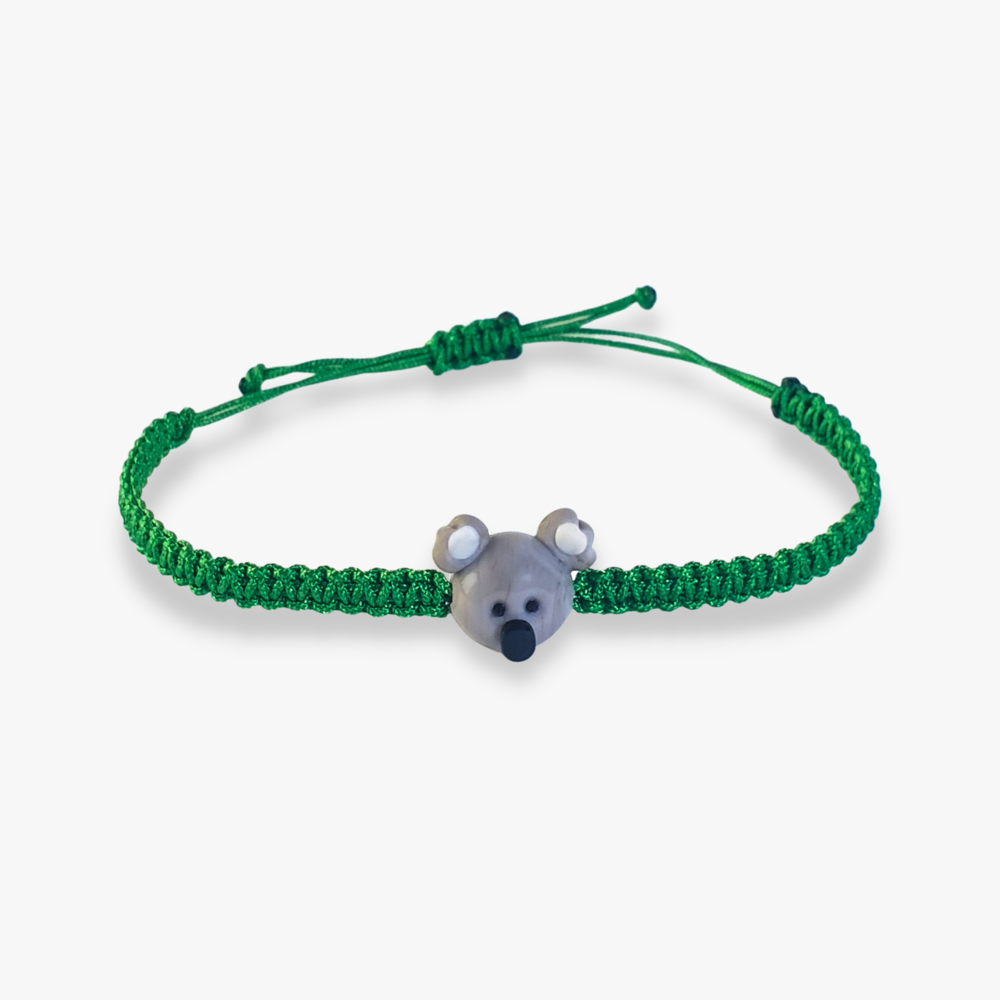 Cam Koala Boncuklu Yeşil Makrome Örgü Bileklik