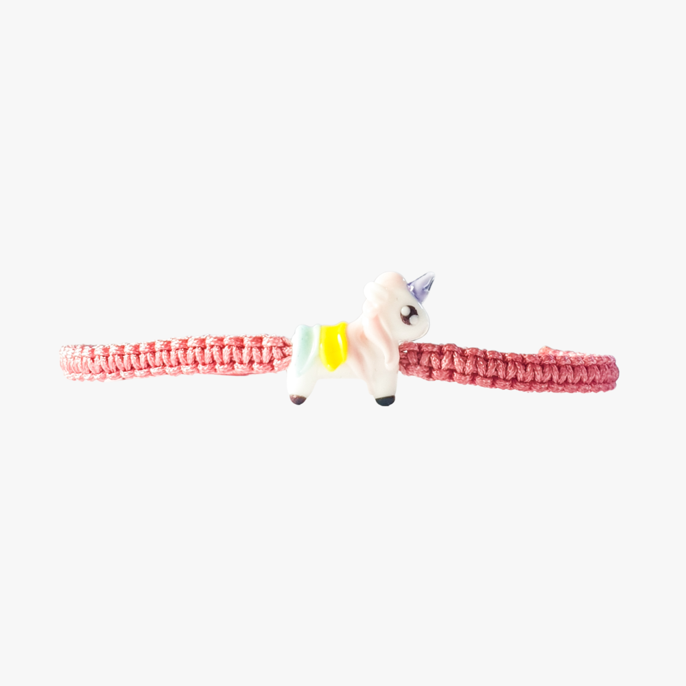 Cam Unicorn Boncuklu Pembe Makrome Örgü Bileklik