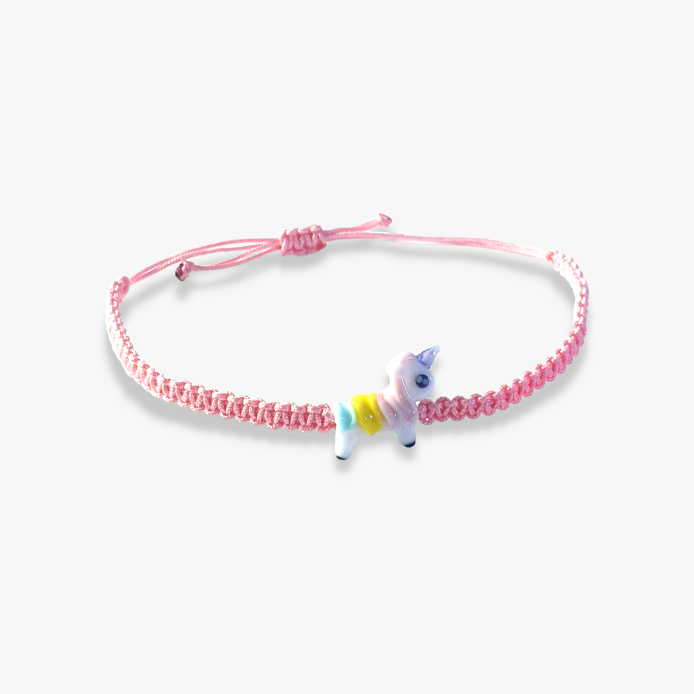 Cam Unicorn Boncuklu Açık Pembe Makrome Örgü Bileklik