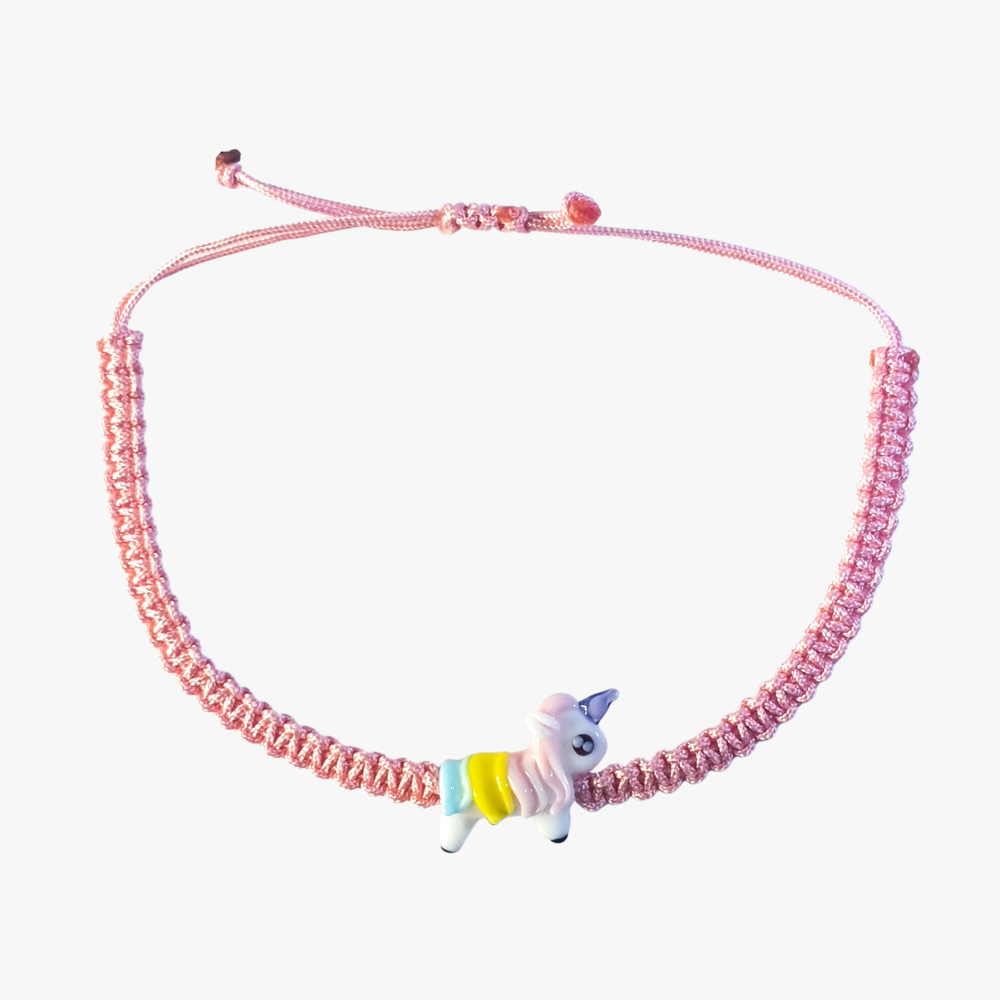 Cam Unicorn Boncuklu Açık Pembe Makrome Örgü Bileklik