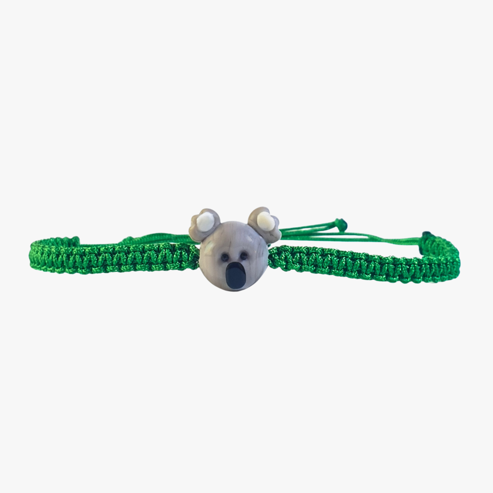 Cam Koala Boncuklu Yeşil Makrome Örgü Bileklik