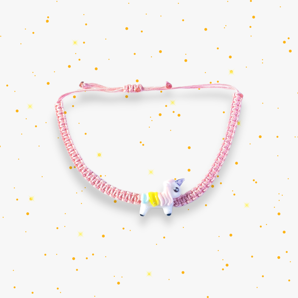 Cam Unicorn Boncuklu Açık Pembe Makrome Örgü Bileklik
