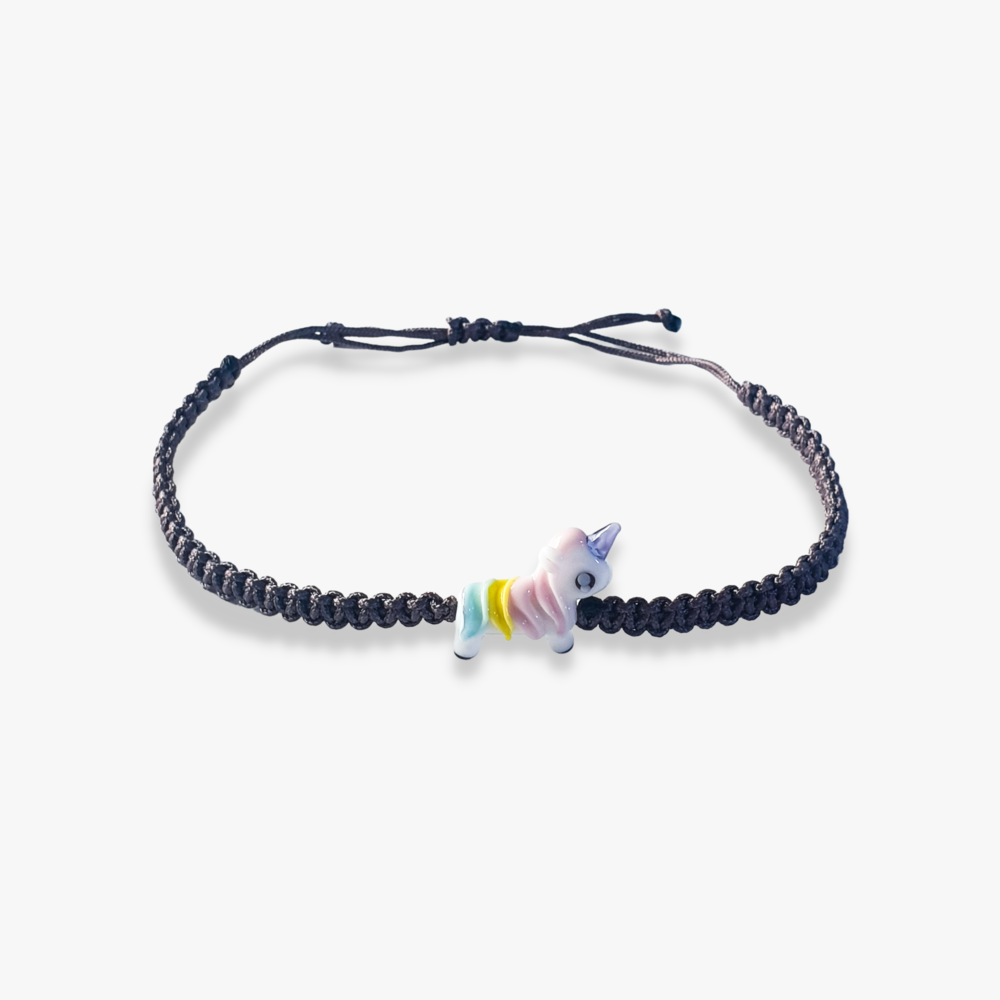 Cam Unicorn Boncuklu Kahverengi Makrome Örgü Bileklik