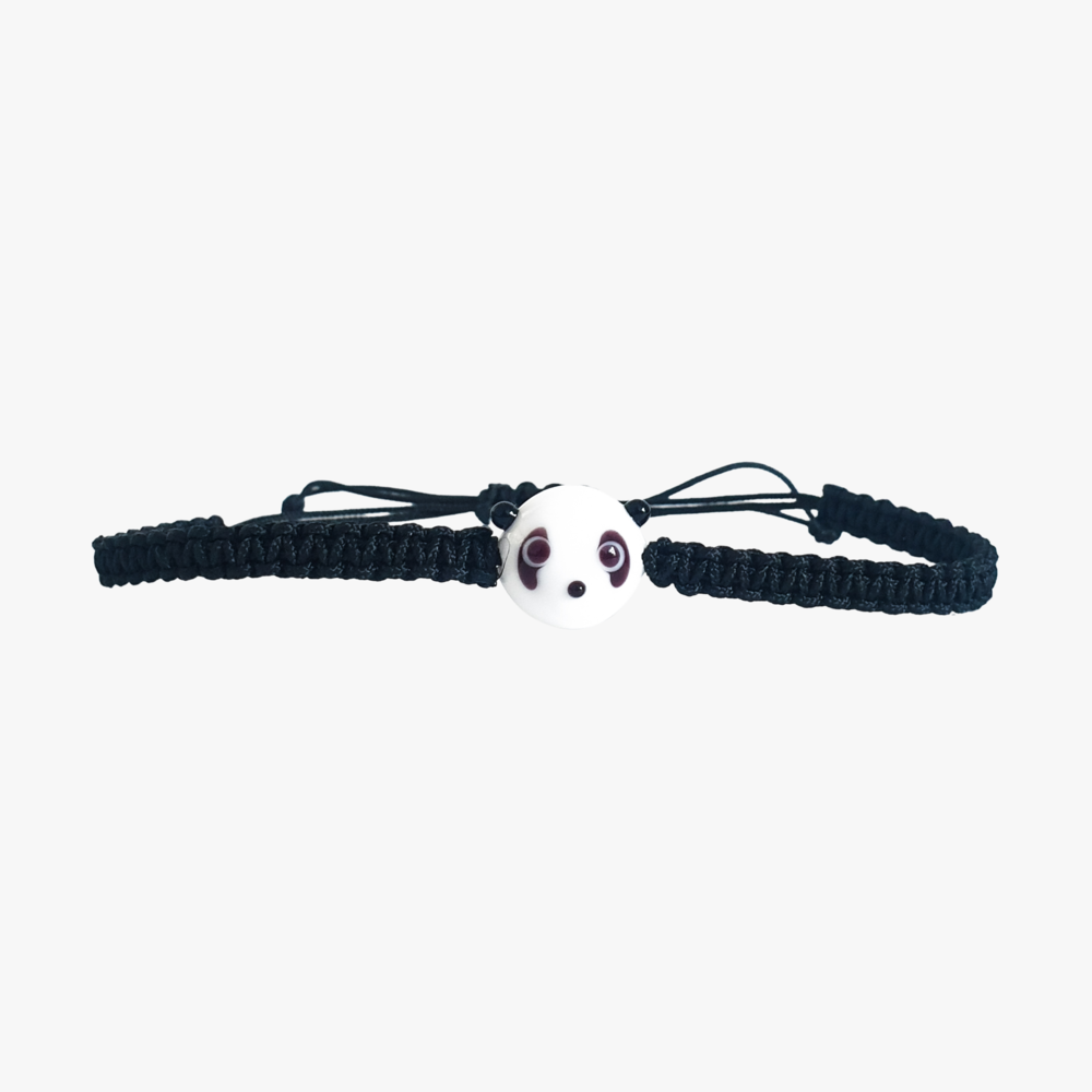 Cam Panda Boncuklu Siyah Makrome Örgü Bileklik 