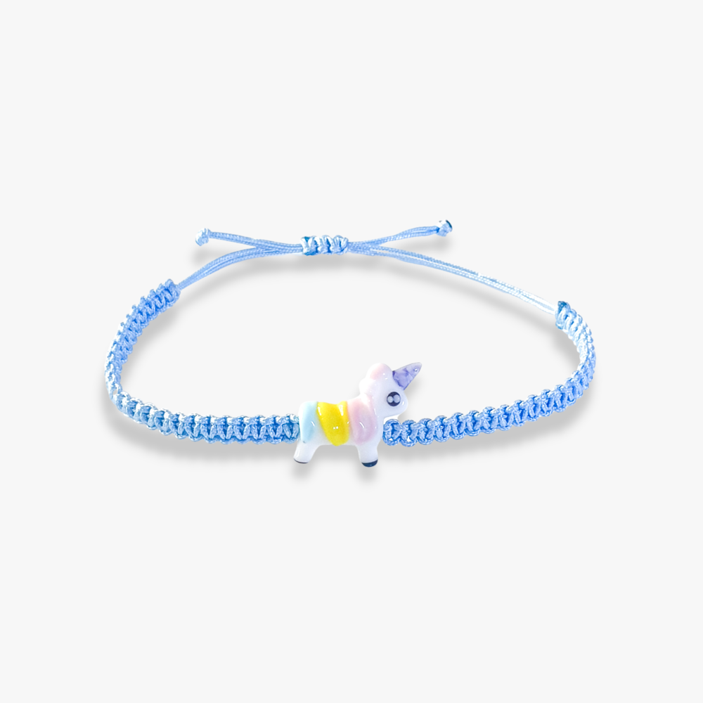 Cam Unicorn Boncuklu Açık Mavi Makrome Örgü Bileklik