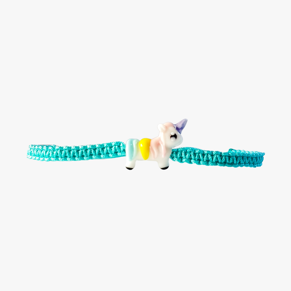 Cam Unicorn Boncuklu Parlak Mavi Makrome Örgü Bileklik