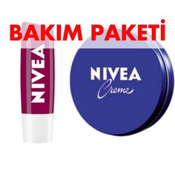 BAKIM PAKETİ Nivea Böğürtlenli Dudak Bakım Kremi ve 150ml Nivea Creme El, Yüz, Vücut Bakım Kremi