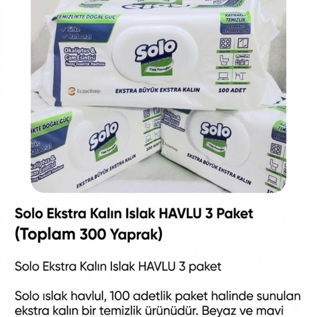 Solo Ekstra Kalın Islak HAVLU 3 paket