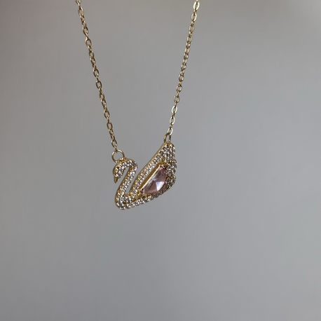 Pembe Taşlı Swan Kolye