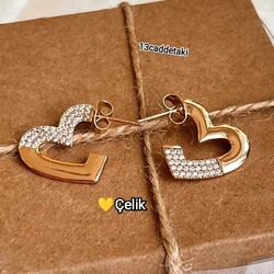 ÇELİK ZİRKON TAŞLI KALP MODEL KÜPE