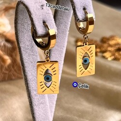 ÇELİK DİKDÖRTGEN GÖZ NAZAR BONCUKLU KÜPE