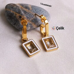 ÇELİK BEYAZ BAGET TAŞLI KARE MODEL KÜPE 