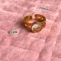 ÇELİK SEDEFLİ KELEBEK MODEL AYARLI YÜZÜK