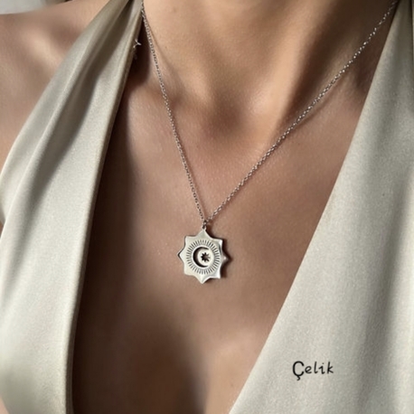 ÇELİK PLAKA AY YILDIZLI MODEL KOLYE