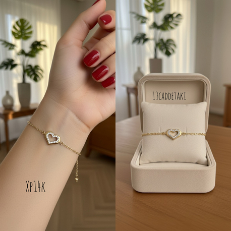ÇELİK XP 14K TAŞLI KALP MODEL BİLEKLİK