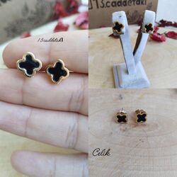ÇELİK SİYAH TAŞLI MİNİK YONCA KÜPE