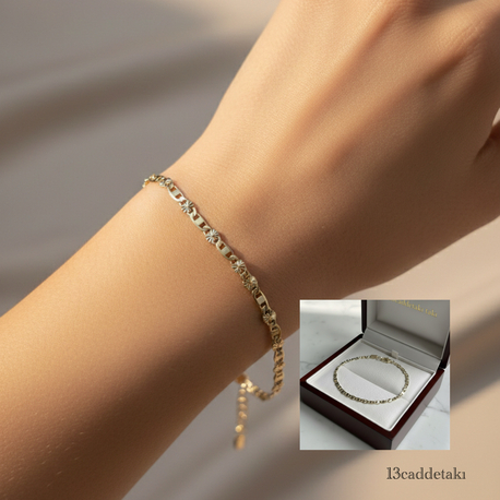 VİP SERİ 14K YALDIZLI İNCE FİGARO BİLEKLİK