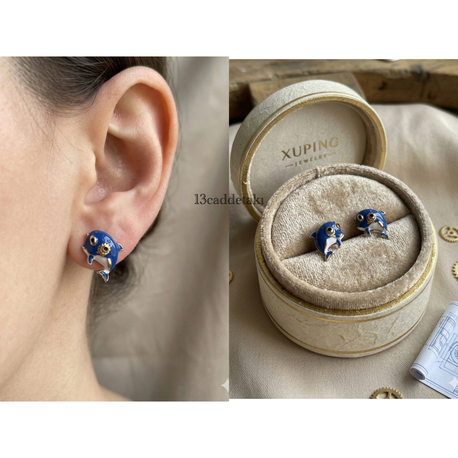 XUPİNG 14K MAVİ YUNUS MODEL KÜPE