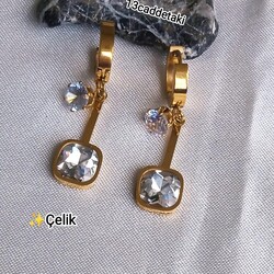 ÇELİK KARE BAGET UZUN ÇUBUKLU MODEL KÜPE 