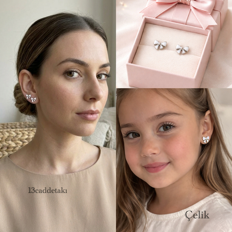ÇELİK BEYAZ KURDELA MODEL MİNİMAL KÜPE
