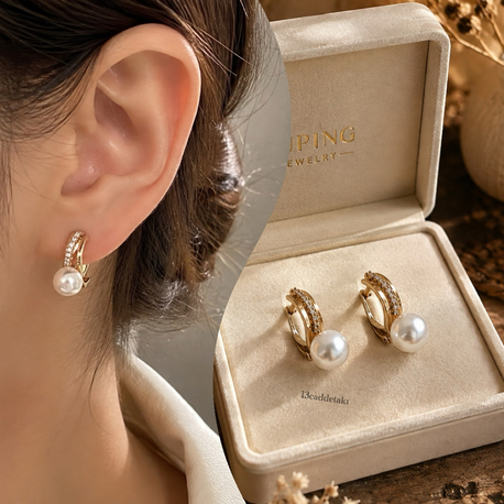 XUPİNG 18K TAŞLI İNCİ DETAYLI KÜPE