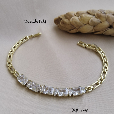 ÇELİK XP 14K SIRA BAGET TAŞLI BİLEKLİK 