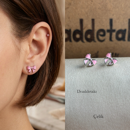 ÇELK PEMBE KURDELA MİNİMAL KÜPE