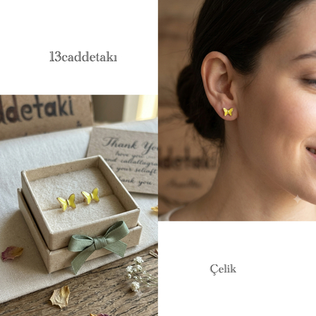 ÇELİK SARI KELEBEKLİ MİNİMAL KÜPE