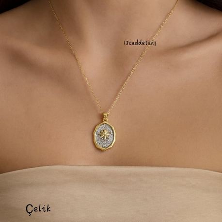 ÇELİK ZİRKON TAŞLI KUTUP YILDIZI MODEL KOLYE