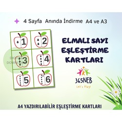 Elmalı Sayı Eşleştirme Kartları|Sayı Bilgi Kartları|Montessori bilgi kartları