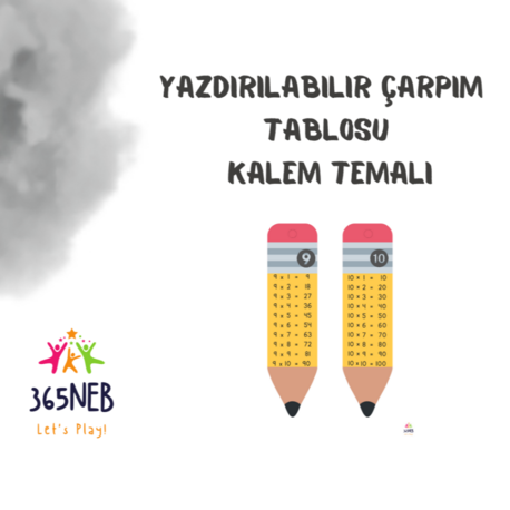 Kalem Temalı Çocuklar için 1-10 Çarpım Tablosu | Yazdırılabilir Matematik Çalışma Sayfası