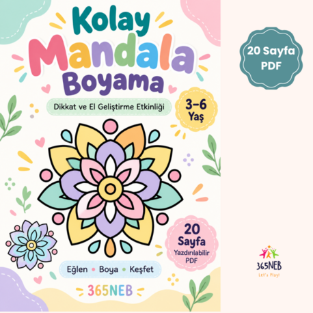 İlk Mandala Boyama Kitabı ve Odaklanma Seti  6–10 Yaş | 20 Sayfa PDF