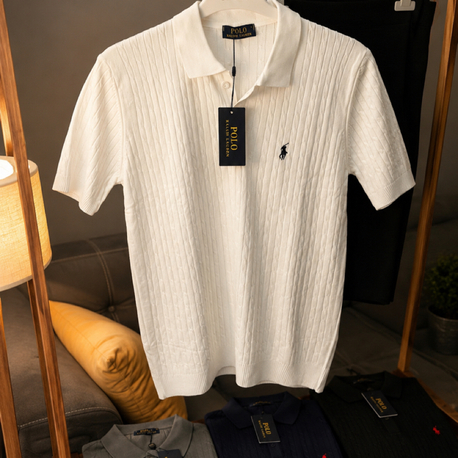 Ralph Lauren Premium Örgü Polo Yaka Tişört - Beyaz