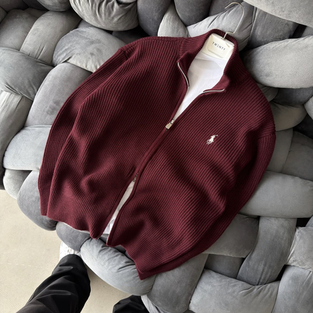Premium Kalite Polo Fermuarlı Triko Hırka - Bordo