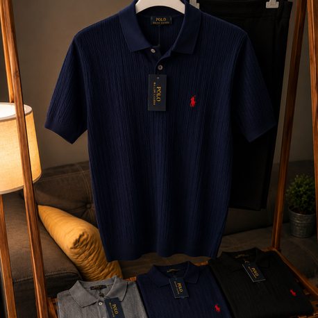 Ralph Lauren Premium Örgü Polo Yaka Tişört - Lacivert