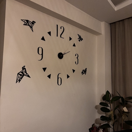 Origami Kuş Detaylı Geometrik 3D Dekoratif Duvar Saati

